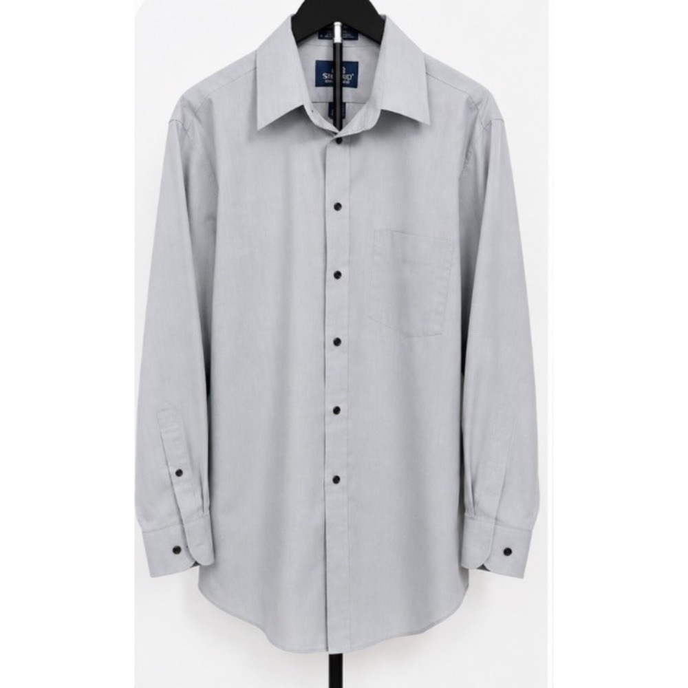 Stafford Mens Dress Shirt Gray 16.5 32/33 Wrinkle Free Long Sleeve Button Down